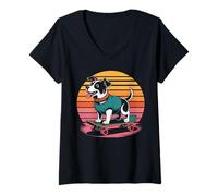 Donna Jack Russell Terrier Skateboard Cane Maglietta con Collo a V