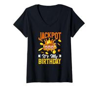 Donna Jackpot Il Mio Compleanno Slot Machine Casino Gioco D'Azzardo Maglietta con Collo a V