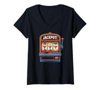 Donna Jackpot Slot Machine Vincere Casino Vibe Maglietta con Collo a V