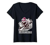 Donna Jackson Cute Cartoon Graphic per gli appassionati di sci Wyoming Maglietta con Collo a V