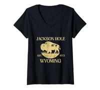 Donna Jackson Hole Wyoming Souvenir Bisonte WY Donne Uomini Vintage Maglietta con Collo a V