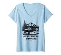 Donna Jackson Hole Wyoming Souvenir Bisonte WY Donne Uomini Vintage Maglietta con Collo a V
