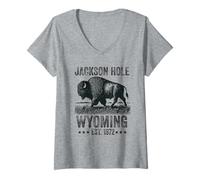 Donna Jackson Hole Wyoming Souvenir Bisonte WY Donne Uomini Vintage Maglietta con Collo a V