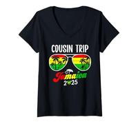 Donna Jamaica Cousin Trip 2025 Summer Vacation Family Matching Maglietta con Collo a V