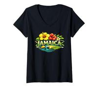 Donna Jamaica Tropical Hibiscus Island Vibes Design Maglietta con Collo a V