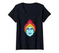 Donna Jambi Genie Retro Pop Art Face Maglietta con Collo a V