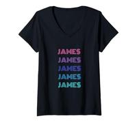 Donna James Funny Retro Nome Grafico Stile Classico Maglietta con Collo a V