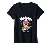 Donna Jammin Chitarra Cool Jam Jar Occhiali da Sole Fun Maglietta con Collo a V