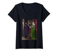 Donna Jan Van Eyck The Arnolfini Portrait Maglietta con Collo a V