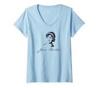 Donna Jane Austen Illustrazione e Signature Reader Meme Maglietta con Collo a V