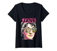 Donna Jane Austen Orgoglio e pregiudizio Bookish Pop Art Ritratto Maglietta con Collo a V
