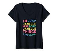 Donna Janelle Here Doing Janelle Things Divertente Nome Janelle Maglietta con Collo a V