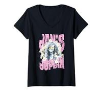 Donna Janis Joplin Occhiali da Sole e Fiori Foto Maglietta con Collo a V