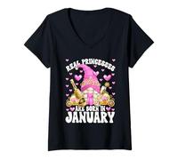 Donna January Birthday GNOME for Women Funny Bday Princess Saying Maglietta con Collo a V