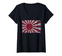 Donna Japan Flag Vintage Style Rising Sun Symbol Maglietta con Collo a V