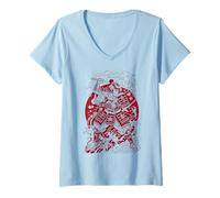 Donna Japanese Art Cat Ninja Ukiyo-e Anime Style Samurai Cat Maglietta con Collo a V