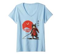 Donna Japanese Art Cat Ninja Ukiyo-e Anime Style Samurai Cat Maglietta con Collo a V