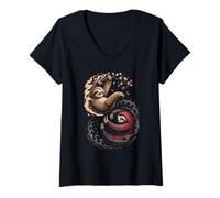 Donna Japanese Art Lazy Sloth Good And Devil Sloths Maglietta con Collo a V