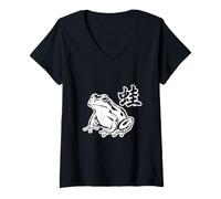 Donna Japanese Frog Sumi-E Design with Kanji Minimal Maglietta con Collo a V