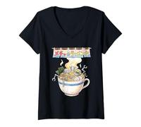 Donna Japanese Retro 90s Mecha Warrior Meka Roboto Ukiyo-E Maglietta con Collo a V