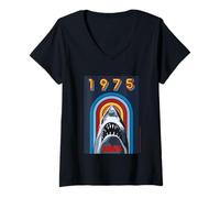 Donna Jaws 2025 1975 Design retrò squalo Maglietta con Collo a V