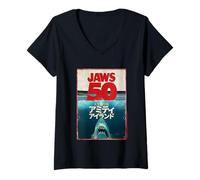 Donna Jaws 50 Jaws 2025 Amity Island Maglietta con Collo a V