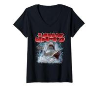 Donna Jaws 90s Collage Bigger Boat Maglietta con Collo a V