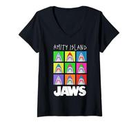 Donna Jaws Amity Island Pop Art Sharks Maglietta con Collo a V