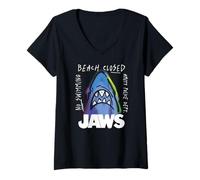 Donna Jaws Beach Closed Neon Shark Maglietta con Collo a V