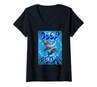 Donna Jaws Deep Fear Ocean Predator Adventure Maglietta con Collo a V