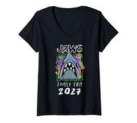 Donna Jaws Family Trip 2027 Shark Escape Doodle Maglietta con Collo a V