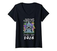 Donna Jaws Family Trip 2028 Shark Escape Doodle Maglietta con Collo a V