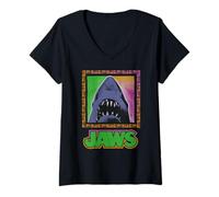 Donna Jaws Retro Neon Surf Shark Maglietta con Collo a V