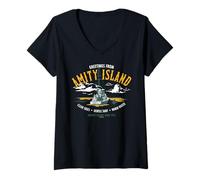 Donna Jaws Saluti da Amity Island Cieli sereni Surf Maglietta con Collo a V