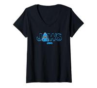 Donna Jaws Shark Burst Logo Maglietta con Collo a V