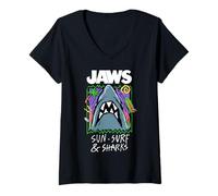 Donna Jaws Sun Surf & Sharks Maglietta con Collo a V