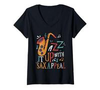 Donna Jazz It Up con Sax Appeal Jazz Maglietta con Collo a V