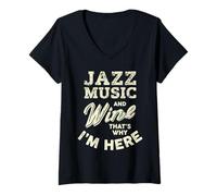 Donna Jazz Musica e Vino Amante I Love Jazz Fest Jazz Festival Maglietta con Collo a V