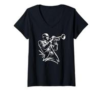 Donna Jazz Trombettista Minimal Music Graphic Maglietta con Collo a V