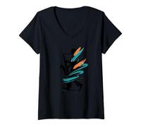Donna Jazz Vibes Musica astratta Ritmo Flusso Maglietta con Collo a V