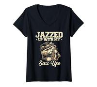 Donna Jazzed Up With My Sax Life sassofonista sassofonista sassofonista Maglietta con Collo a V