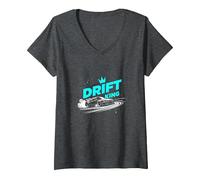 Donna JDM Drift King Racing Art per Gli Appassionati di Auto Maglietta con Collo a V, Grigio Scuro, L