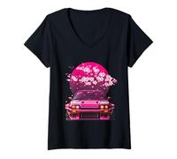 Donna JDM Giappone Mercato Nazionale Tokyo Drift Car Sakura Blossom Art Maglietta con Collo a V