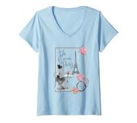 Donna Je T'Aime Paris Romantic Café con Bicicletta Torre Eiffel Maglietta con Collo a V
