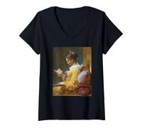 Donna Jean-Honore Fragonard The Reader (A Young Girl Reading) Maglietta con Collo a V