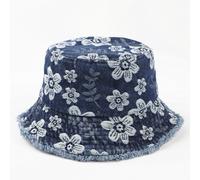 Donna Jeans Cappello da Pescatore Fiore Stampato Coperchi Rétro Logori Sdrucito