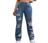 Donna Jeans Elasticizzati - Pantaloni Donna Elasticizzati Jeans da Donna Boyfriend Jeans High PRO Jeans a Gamba Larga Donna Blue Jeans Taglia dalla S alla 2XL