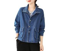Donna Jeans Giacca con Tasche Bottoni Manica Lunga Western Jean Cappotto