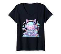 Donna Jellyfish Playing Video Game Marine Sea Jellies Gamers Maglietta con Collo a V