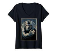 Donna Jesus And Bigfoot - Faith And Friendship Tee Maglietta con Collo a V